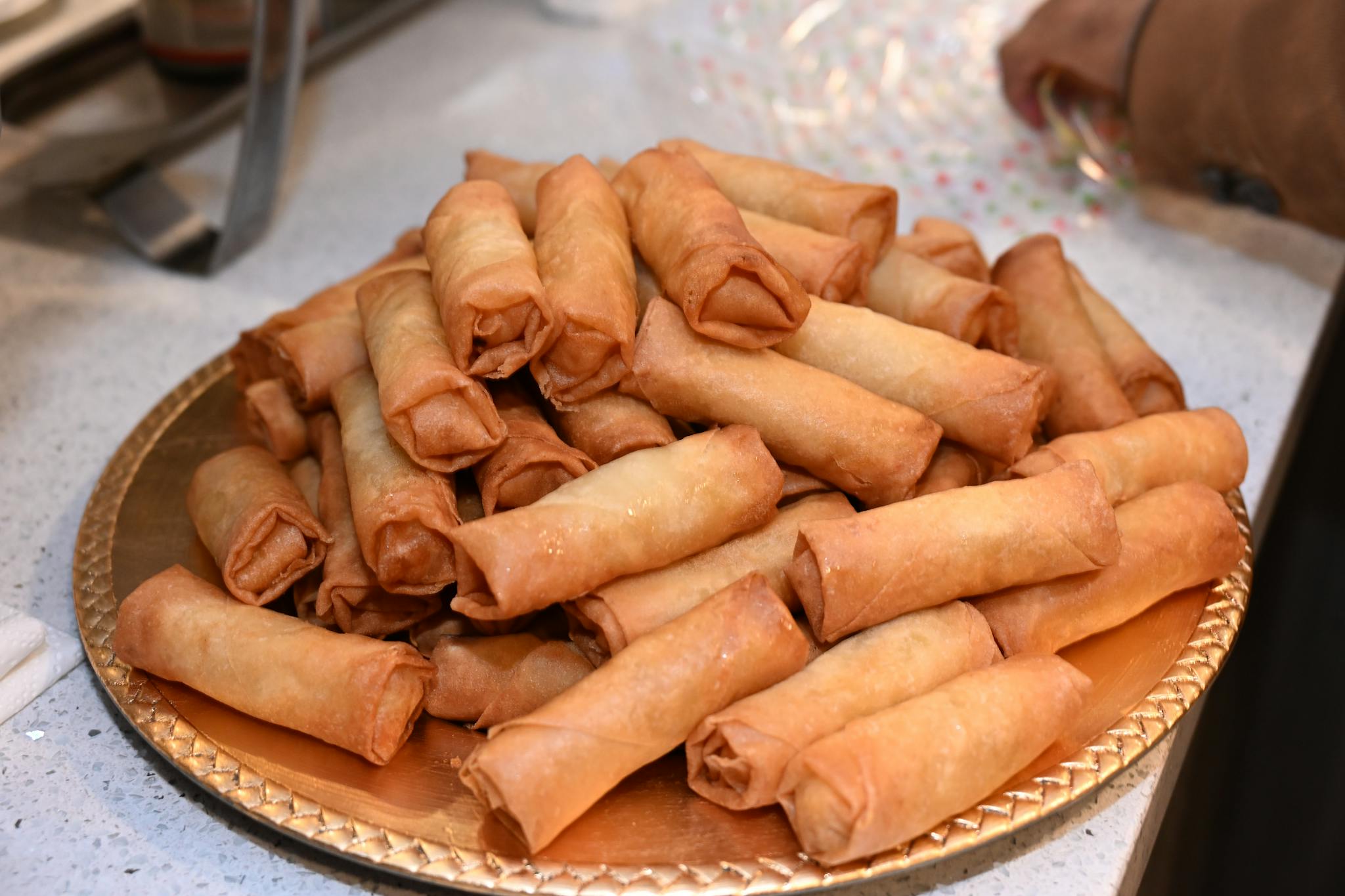Home A Heap Of Golden Crispy Spring Rolls Displayed On A Decorative Tray Ready To Serve. 35407775 2048x1365